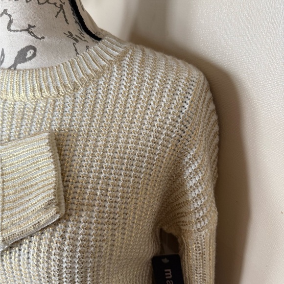 Madden Girl Cream and Gold Crew Neck Sweater 69.00 NWT - Picture 3 of 15